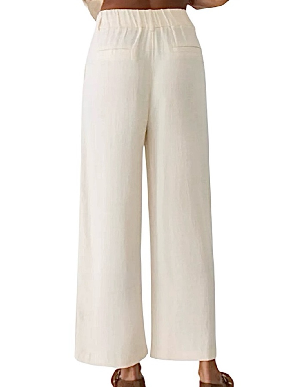 Stradivarius Linen Blend Pants Women’s Cream Wide-Leg Boho Beach Trousers Sz 4 - Picture 3 of 10